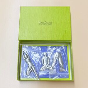 Basic Spirit Handcrafted Pewter Yoga Pose Refrigerator Magnets Set of 3 New